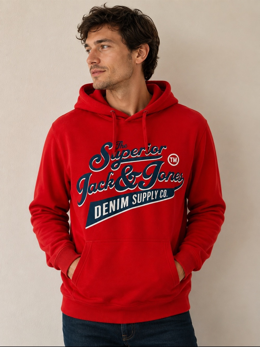 Jack & Jones Men's Red Logo Hoodie NEW unisex